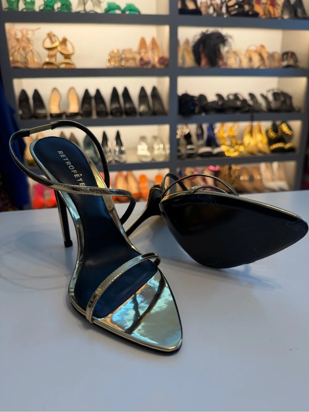 Retrofête Naomi Sandals - NWT Metallic Gold Strappy High-Heel Sandals - Women